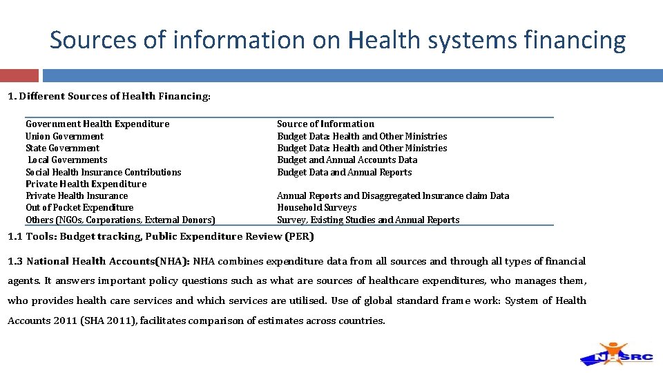 Sources of information on Health systems financing 1. Different Sources of Health Financing: Government Sources of information on Health systems financing 1. Different Sources of Health Financing: Government