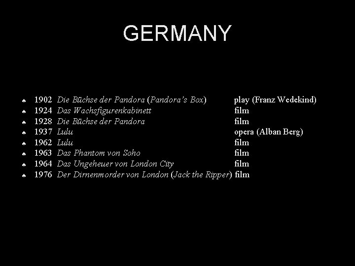GERMANY ª ª ª ª 1902 1924 1928 1937 1962 1963 1964 1976 Die