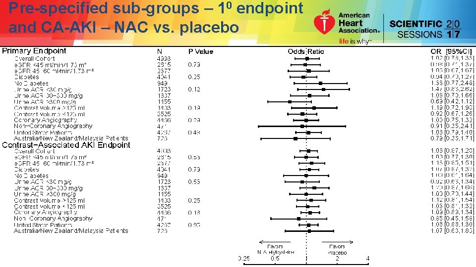 Pre-specified sub-groups – 10 endpoint and CA-AKI – NAC vs. placebo 