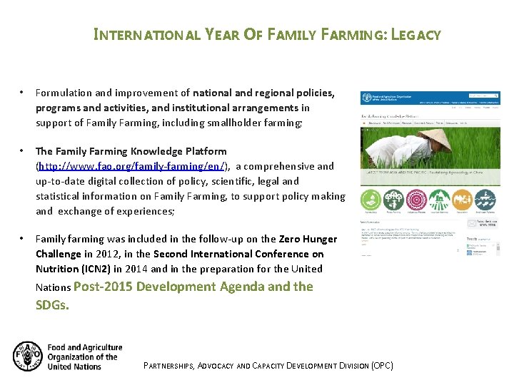 INTERNATIONAL YEAR OF FAMILY FARMING: LEGACY • Formulation and improvement of national and regional INTERNATIONAL YEAR OF FAMILY FARMING: LEGACY • Formulation and improvement of national and regional