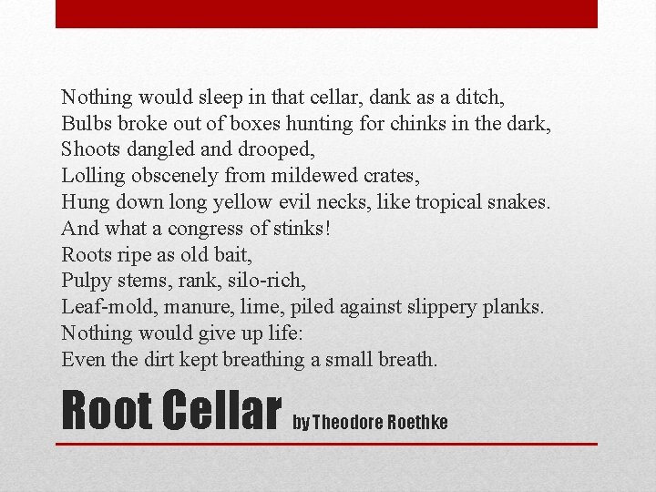 Nothing would sleep in that cellar, dank as a ditch, Bulbs broke out of