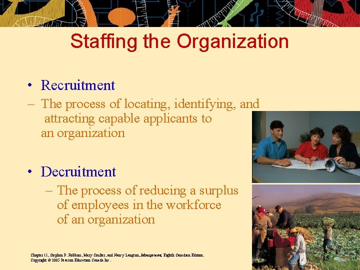 Staffing the Organization • Recruitment – The process of locating, identifying, and attracting capable Staffing the Organization • Recruitment – The process of locating, identifying, and attracting capable