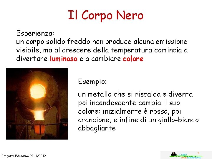 Il Corpo Nero Esperienza: un corpo solido freddo non produce alcuna emissione visibile, ma