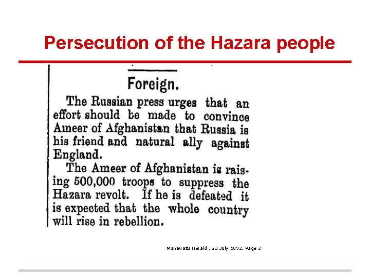 Persecution of the Hazara people Manawatu Herald , 23 July 1892, Page 2 