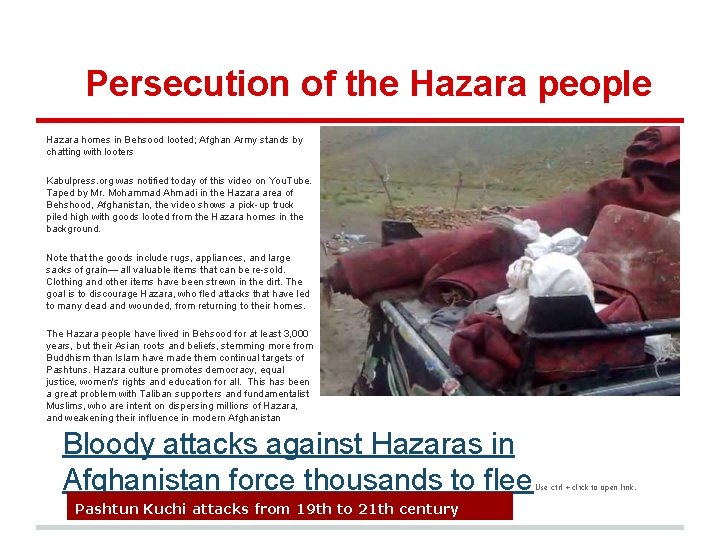 Persecution of the Hazara people Hazara homes in Behsood looted; Afghan Army stands by