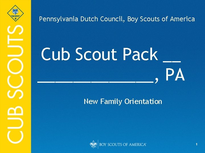 Pennsylvania Dutch Council, Boy Scouts of America Cub Scout Pack __ _______, PA New