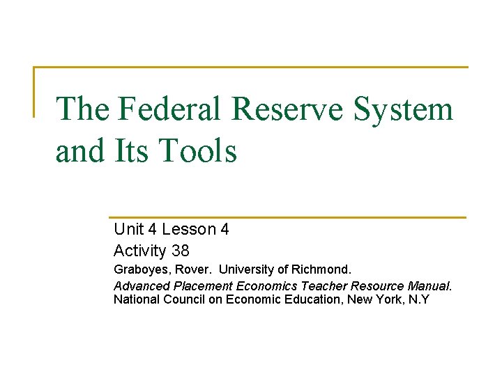 The Federal Reserve System and Its Tools Unit