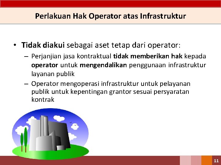 Perlakuan Hak Operator atas Infrastruktur • Tidak diakui sebagai aset tetap dari operator: –