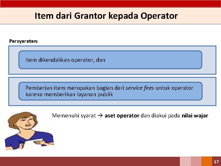 Item dari Grantor kepada Operator Persyaratan: Item dikendalikan operator, dan Pemberian item merupakan bagian