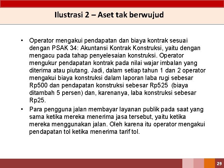 Ilustrasi 2 – Aset tak berwujud • Operator mengakui pendapatan dan biaya kontrak sesuai