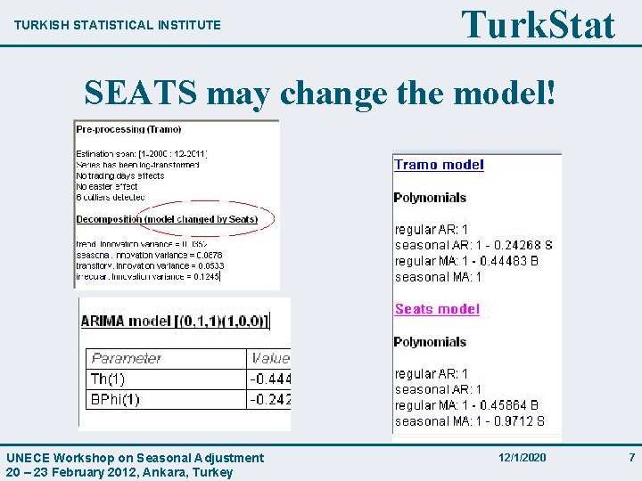 TURKISH STATISTICAL INSTITUTE Turk. Stat SEATS may change the model! UNECE Workshop on Seasonal