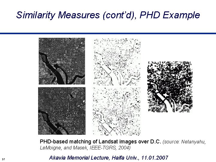 Similarity Measures (cont’d), PHD Example PHD-based matching of Landsat images over D. C. (source: