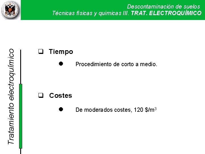 Tratamiento electroquímico Descontaminación de suelos Técnicas físicas y químicas III. Técnicas TRAT. ELECTROQUÍMICO físicas