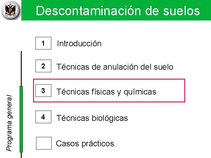 Descontaminación de suelos Técnicas físicas y químicas II Programa general Descontaminación de suelos 1