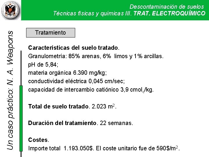 Un caso práctico: N. A. Weapons Descontaminación de suelos Técnicas físicas y químicas III.