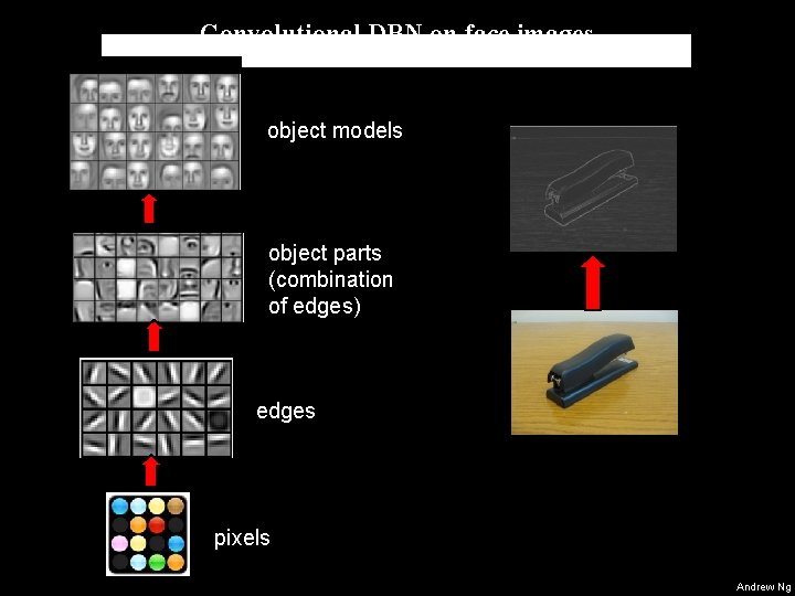 Convolutional DBN on face images object models object parts (combination of edges) edges pixels