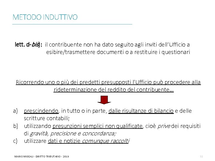 METODO INDUTTIVO ________________________________________________________________________ lett. d-bis): il contribuente non ha dato seguito agli inviti dell’Ufficio