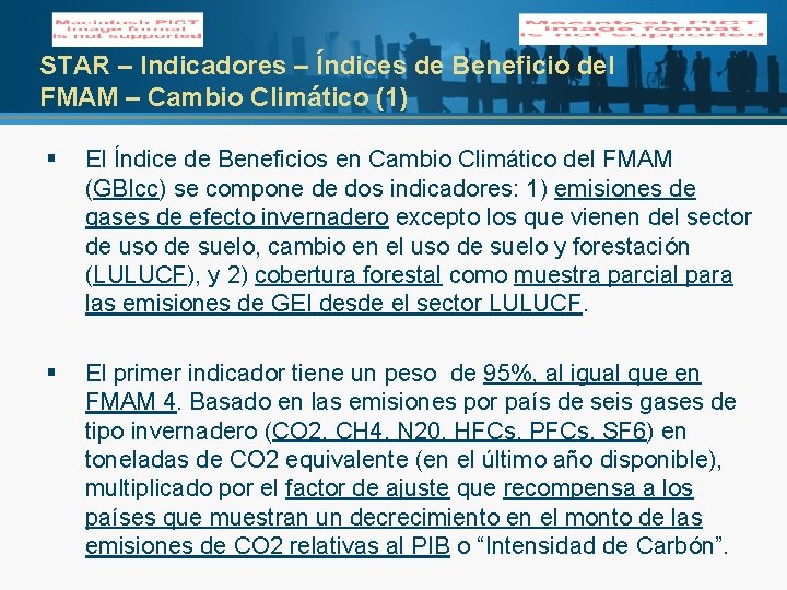 STAR – Indicadores – Índices de Beneficio del FMAM – Cambio Climático (1) §