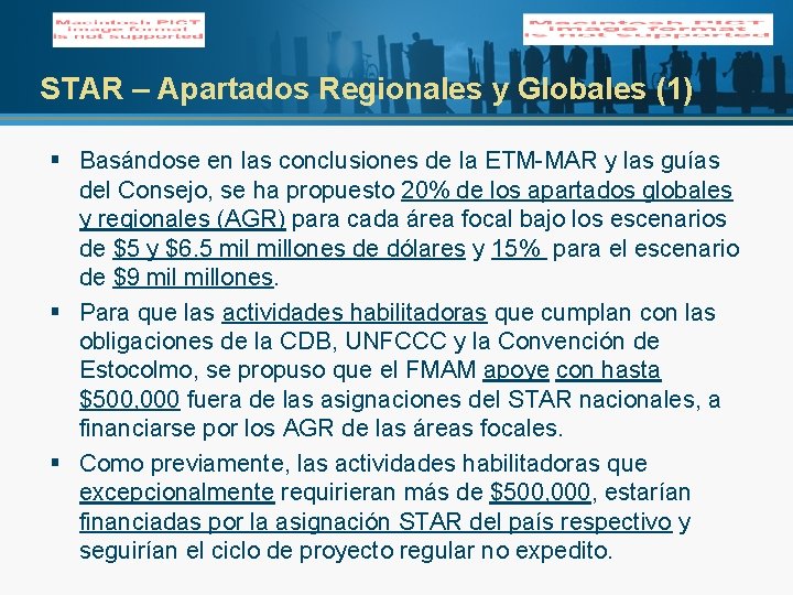 STAR – Apartados Regionales y Globales (1) § Basándose en las conclusiones de la