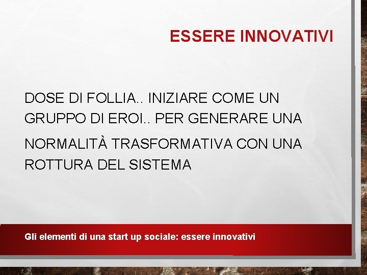 ESSERE INNOVATIVI DOSE DI FOLLIA. . INIZIARE COME UN GRUPPO DI EROI. . PER