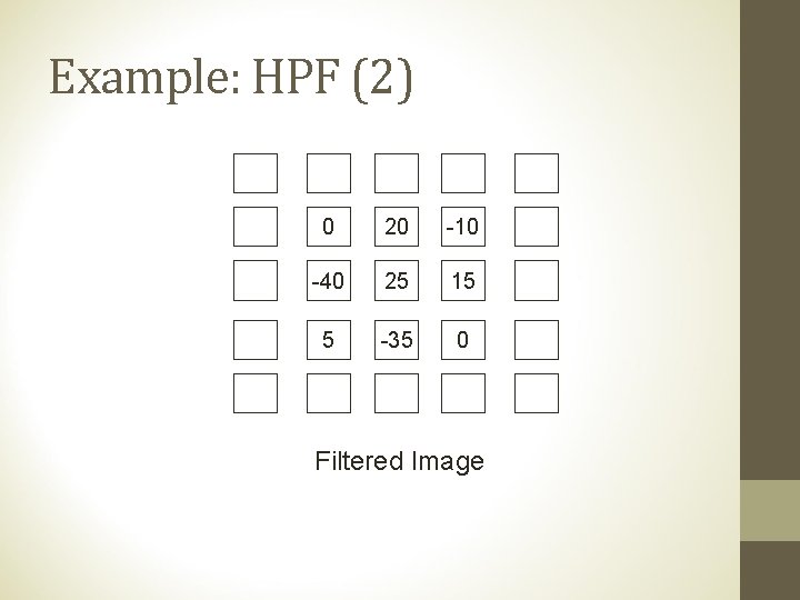 Example: HPF (2) 10 20 10 15 5 5 0 20 -10 0 20