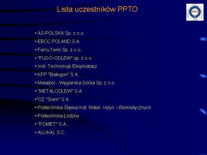 Lista uczestników PPTO • AS-POLSKA Sp. z o. o. • EBCC POLAND S. A.