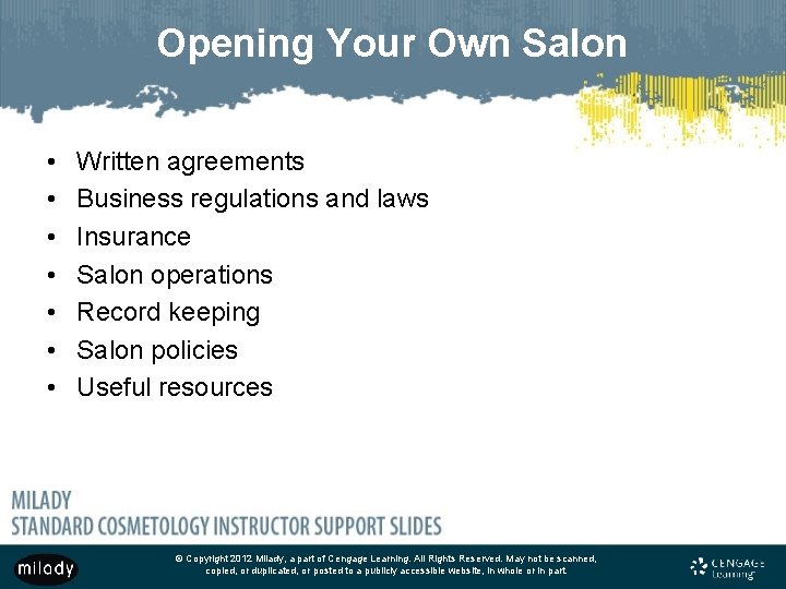 Chapter 32 The Salon Business Copyright 2012 Milady