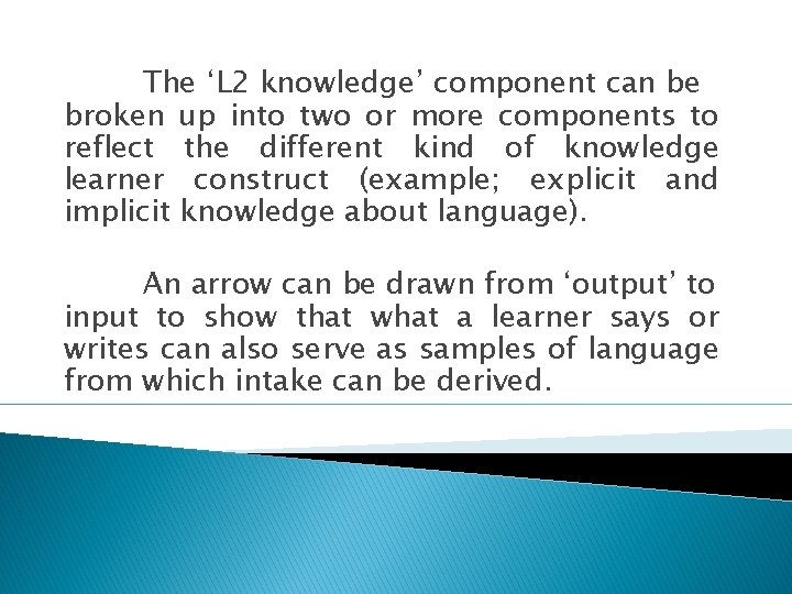 The ‘L 2 knowledge’ component can be broken up into two or more components The ‘L 2 knowledge’ component can be broken up into two or more components