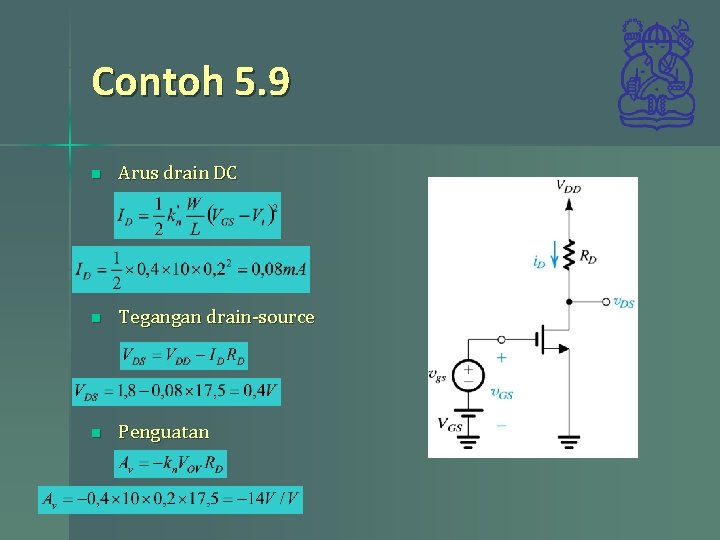 Contoh 5. 9 n Arus drain DC n Tegangan drain-source n Penguatan 