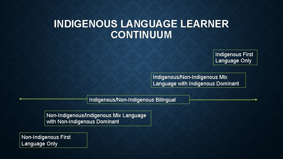 INDIGENOUS LANGUAGE LEARNER CONTINUUM Indigenous First Language Only Indigenous/Non-Indigenous Mix Language with Indigenous Dominant
