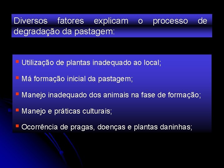 Diversos fatores explicam degradação da pastagem: o processo de § Utilização de plantas inadequado