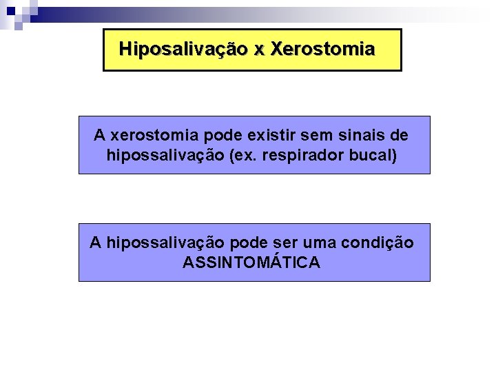 Hiposalivação x Xerostomia A xerostomia pode existir sem sinais de hipossalivação (ex. respirador bucal)