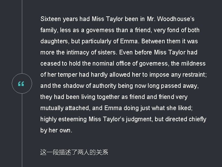 Sixteen years had Miss Taylor been in Mr. Woodhouse’s family, less as a governess