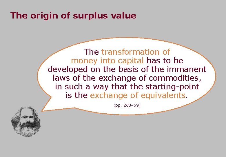 The origin of surplus value The transformation of money into capital has to be