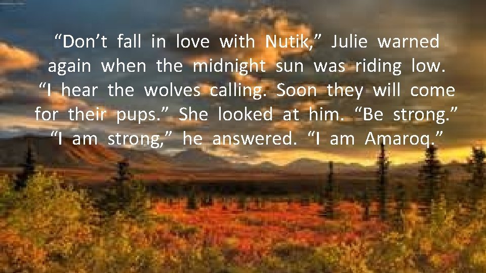 “Don’t fall in love with Nutik, ” Julie warned again when the midnight sun