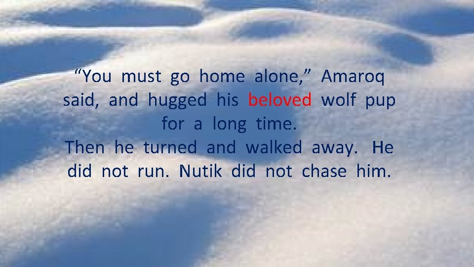“You must go home alone, ” Amaroq said, and hugged his beloved wolf pup