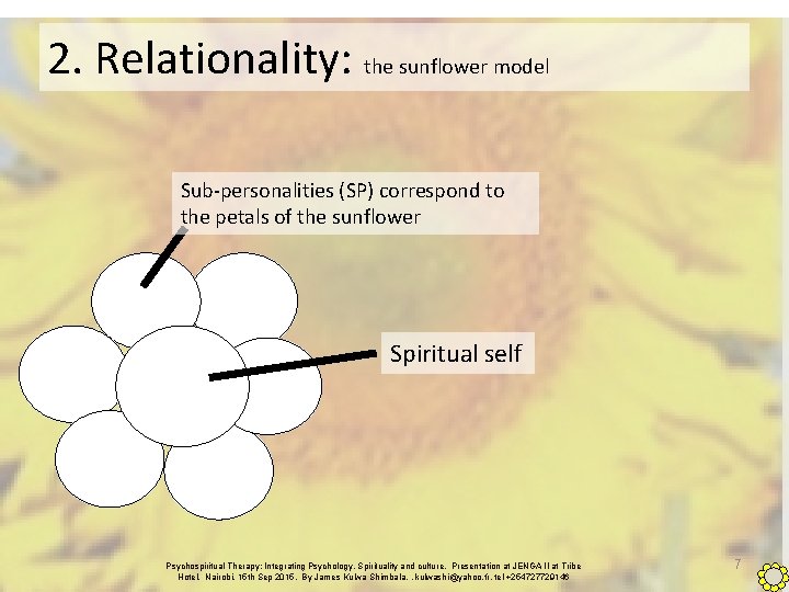 2. Relationality: the sunflower model Sub-personalities (SP) correspond to the petals of the sunflower