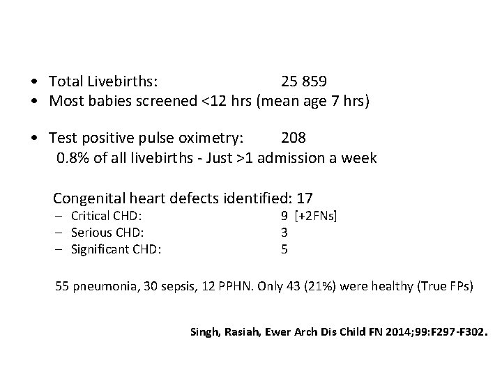  • Total Livebirths: 25 859 • Most babies screened <12 hrs (mean age