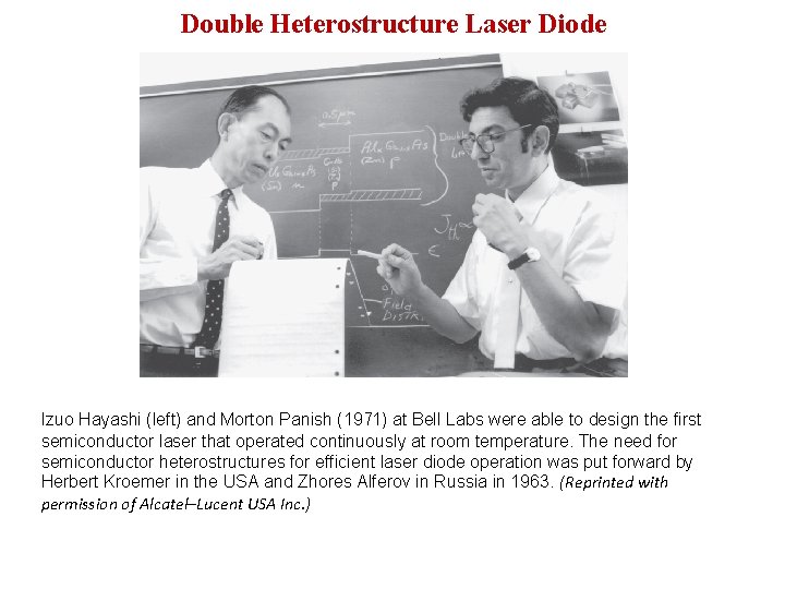Double Heterostructure Laser Diode Izuo Hayashi (left) and Morton Panish (1971) at Bell Labs