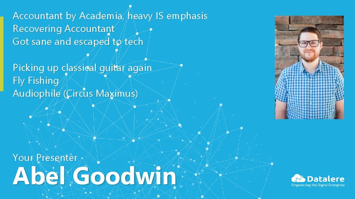 Accountant by Academia, heavy IS emphasis Recovering Accountant Got sane and escaped to tech