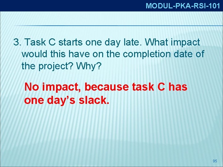 MODUL-PKA-RSI-101 3. Task C starts one day late. What impact would this have on