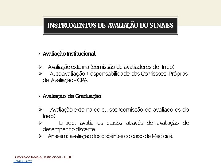 About this template DO SINAES INSTRUMENTOS DE AVALIAÇÃO • Avaliação Institucional Ø Avaliação externa