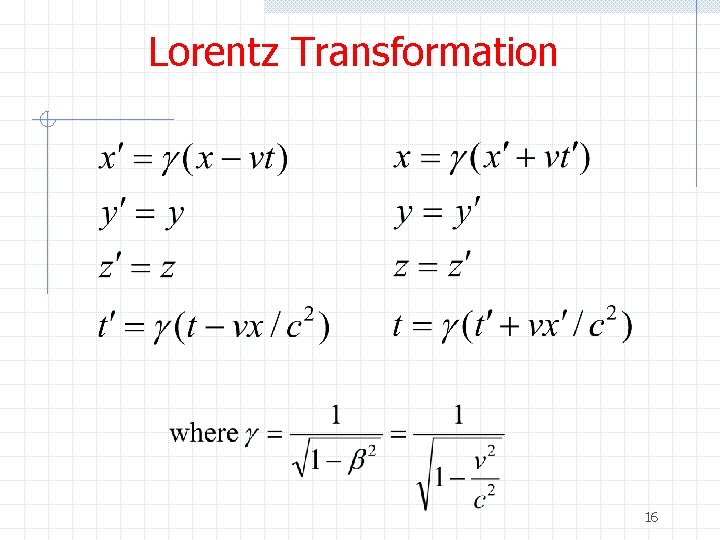 Lorentz Transformation 16 