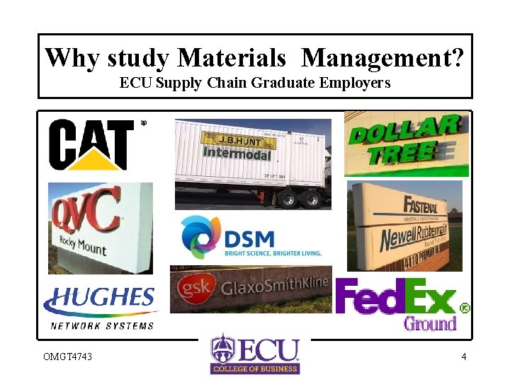 Why study Materials Management? ECU Supply Chain Graduate Employers OMGT 4743 4 