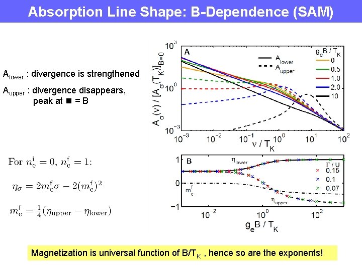 Absorption Line Shape: B-Dependence (SAM) Alower : divergence is strengthened Aupper : divergence disappears,