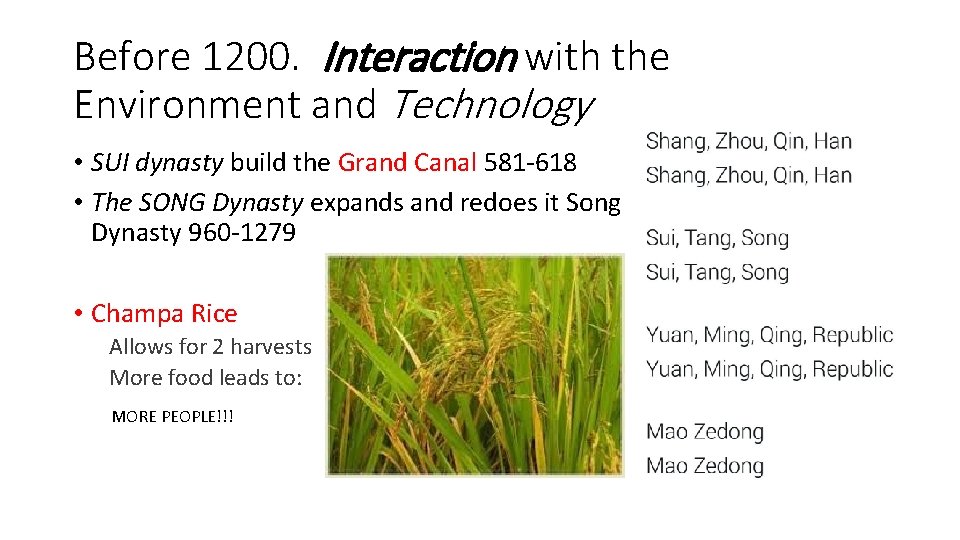 Before 1200. Interaction with the Environment and Technology • SUI dynasty build the Grand