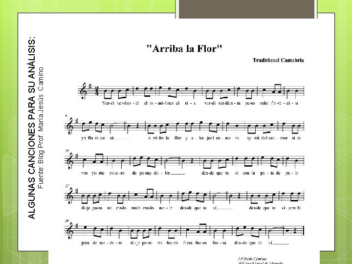 Fuente: Blog Prof. María Jesús Camino ALGUNAS CANCIONES PARA SU ANÁLISIS: 