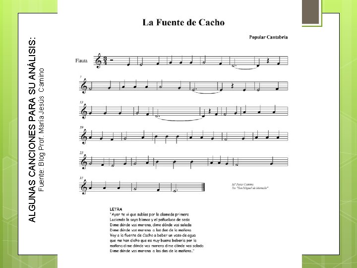 Fuente: Blog Prof. María Jesús Camino ALGUNAS CANCIONES PARA SU ANÁLISIS: 