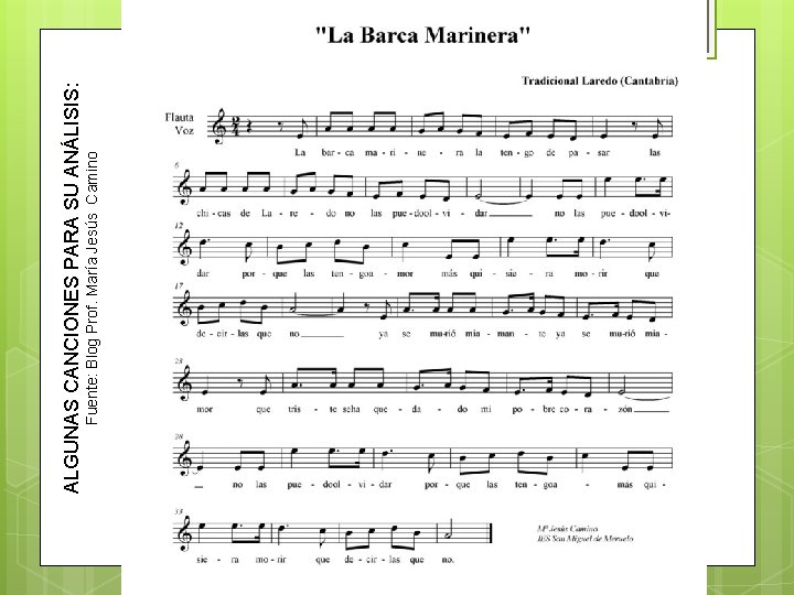 Fuente: Blog Prof. María Jesús Camino ALGUNAS CANCIONES PARA SU ANÁLISIS: 