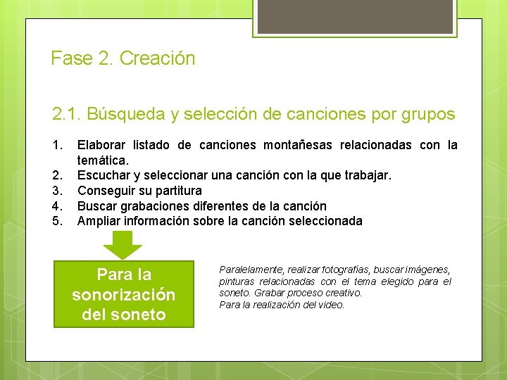 Fase 2. Creación 2. 1. Búsqueda y selección de canciones por grupos 1. 2.